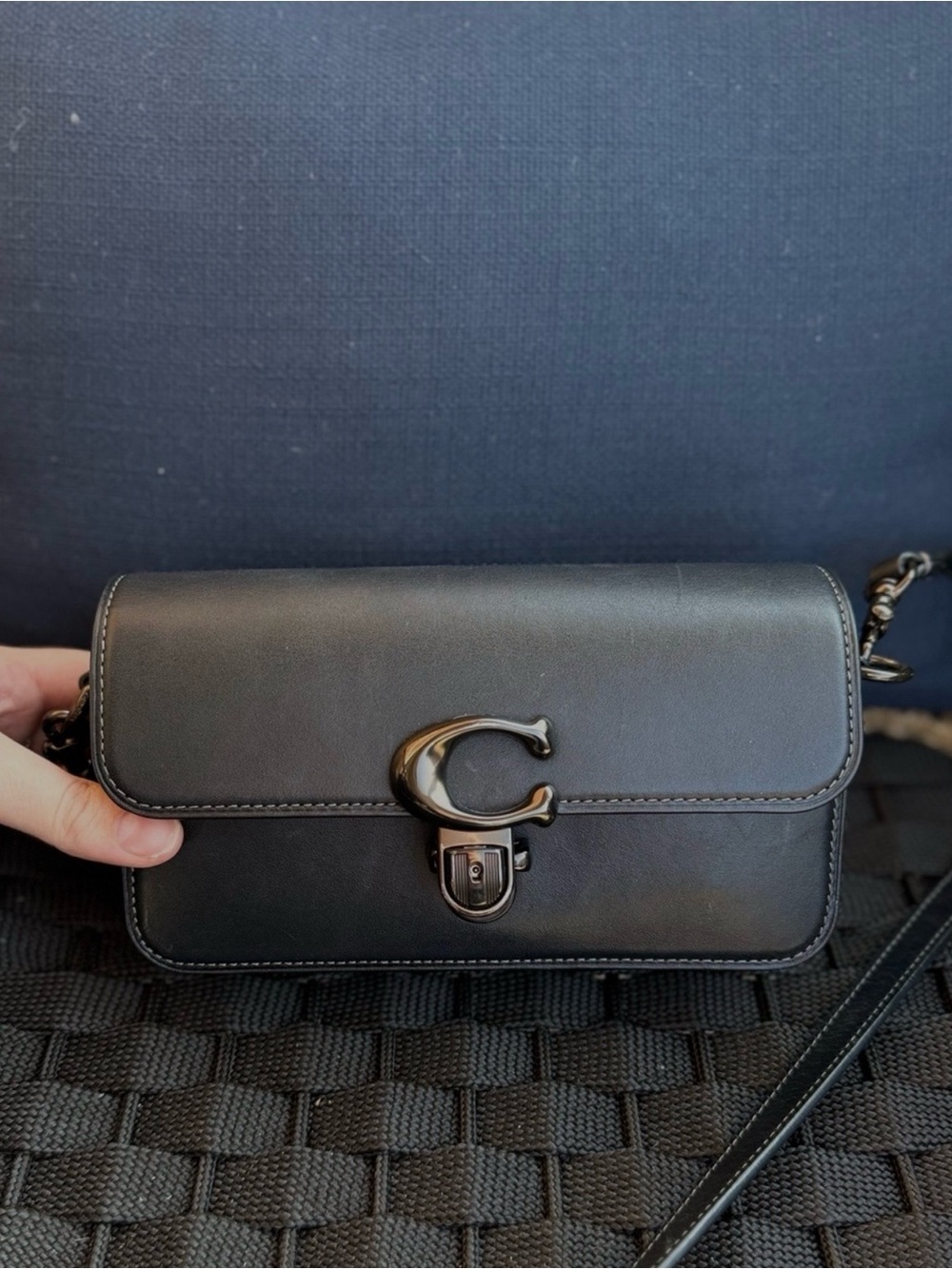 Coach Authentic Black Studio Leather C-Closure Crossbody Bag Gunmetal Hardware